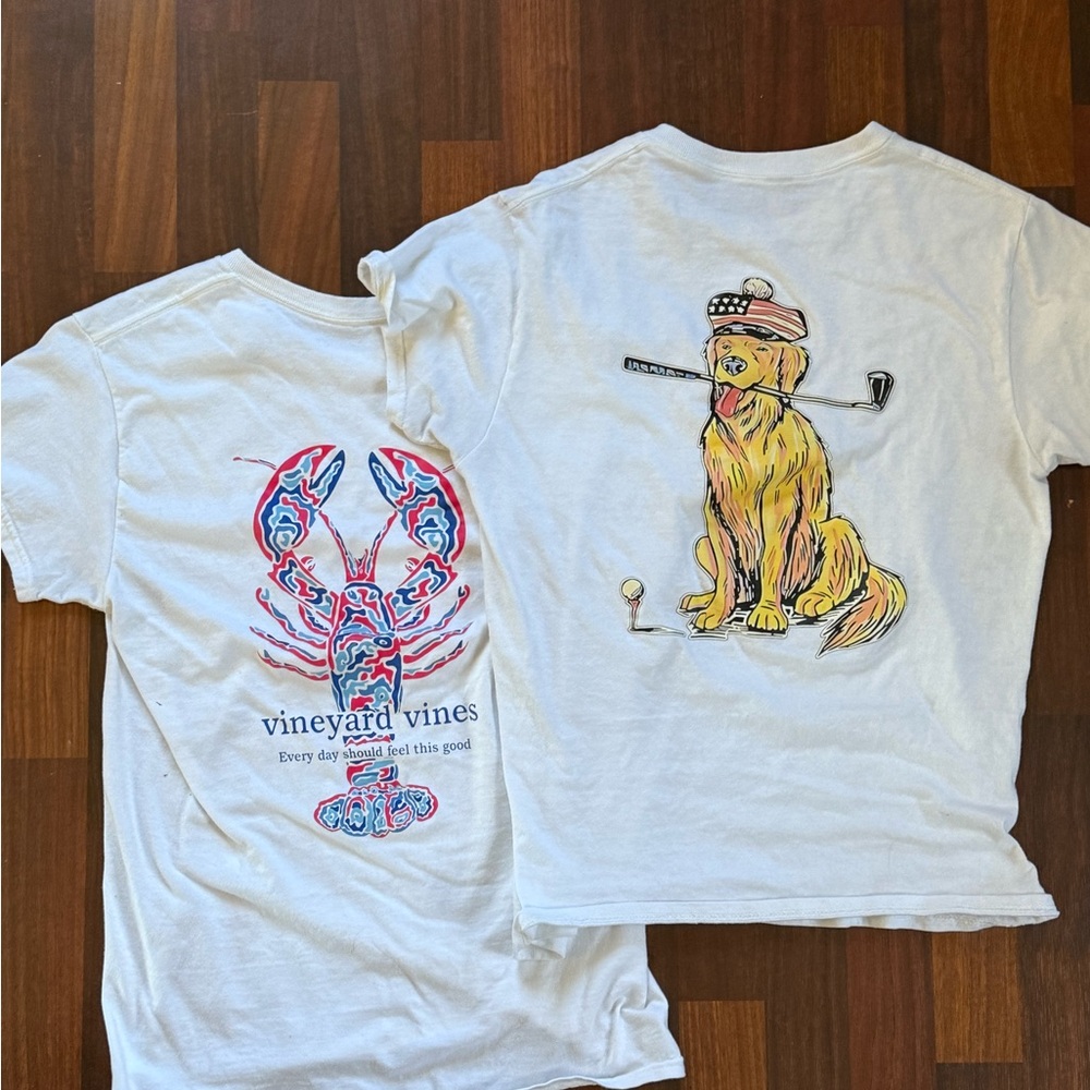 Vineyard Vines White T-Shirts with Lobster and Dog Designs